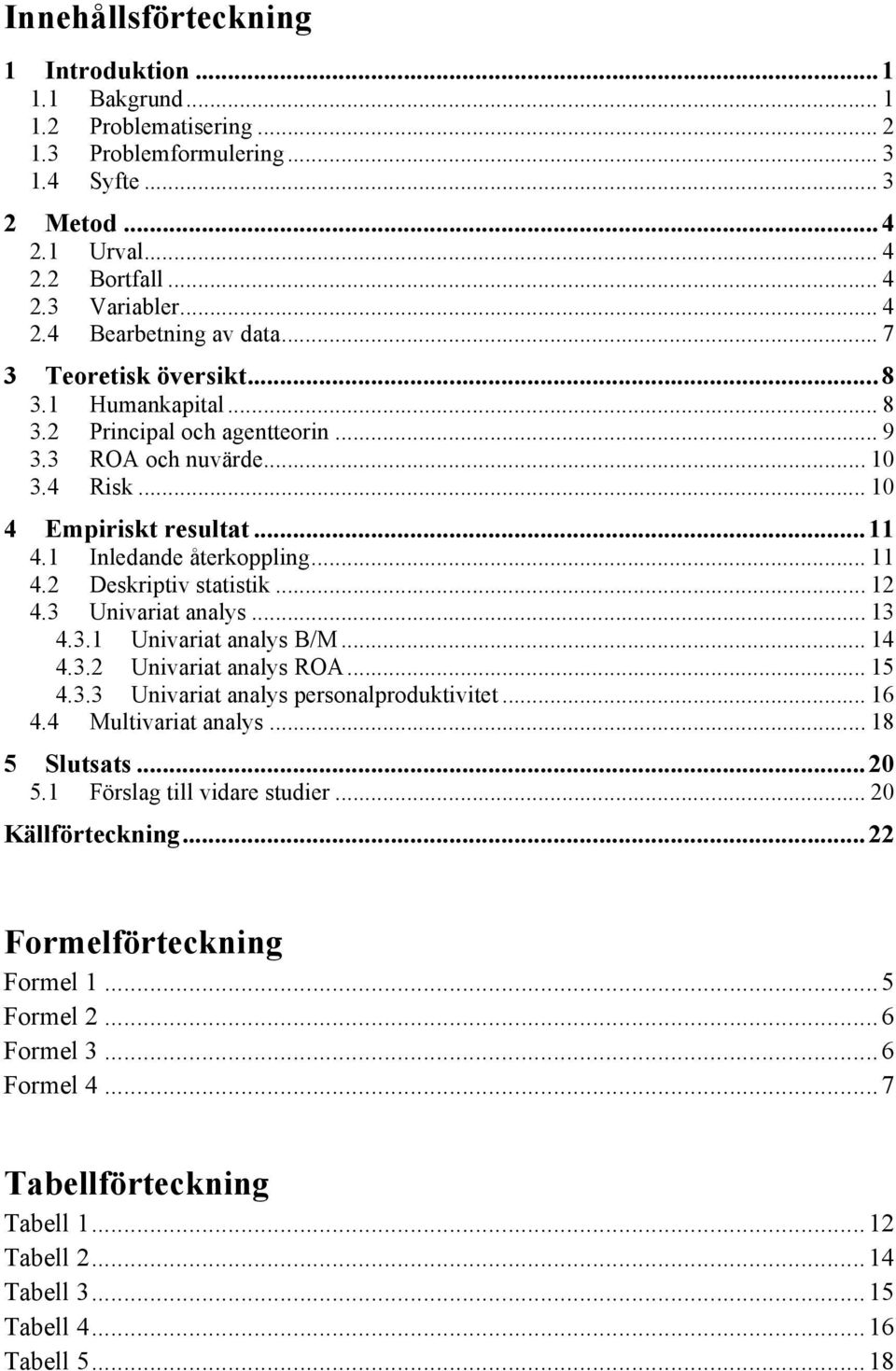 .. 12 4.3 Univariat analys... 13 4.3.1 Univariat analys B/M... 14 4.3.2 Univariat analys ROA... 15 4.3.3 Univariat analys personalproduktivitet... 16 4.4 Multivariat analys... 18 5 Slutsats... 20 5.