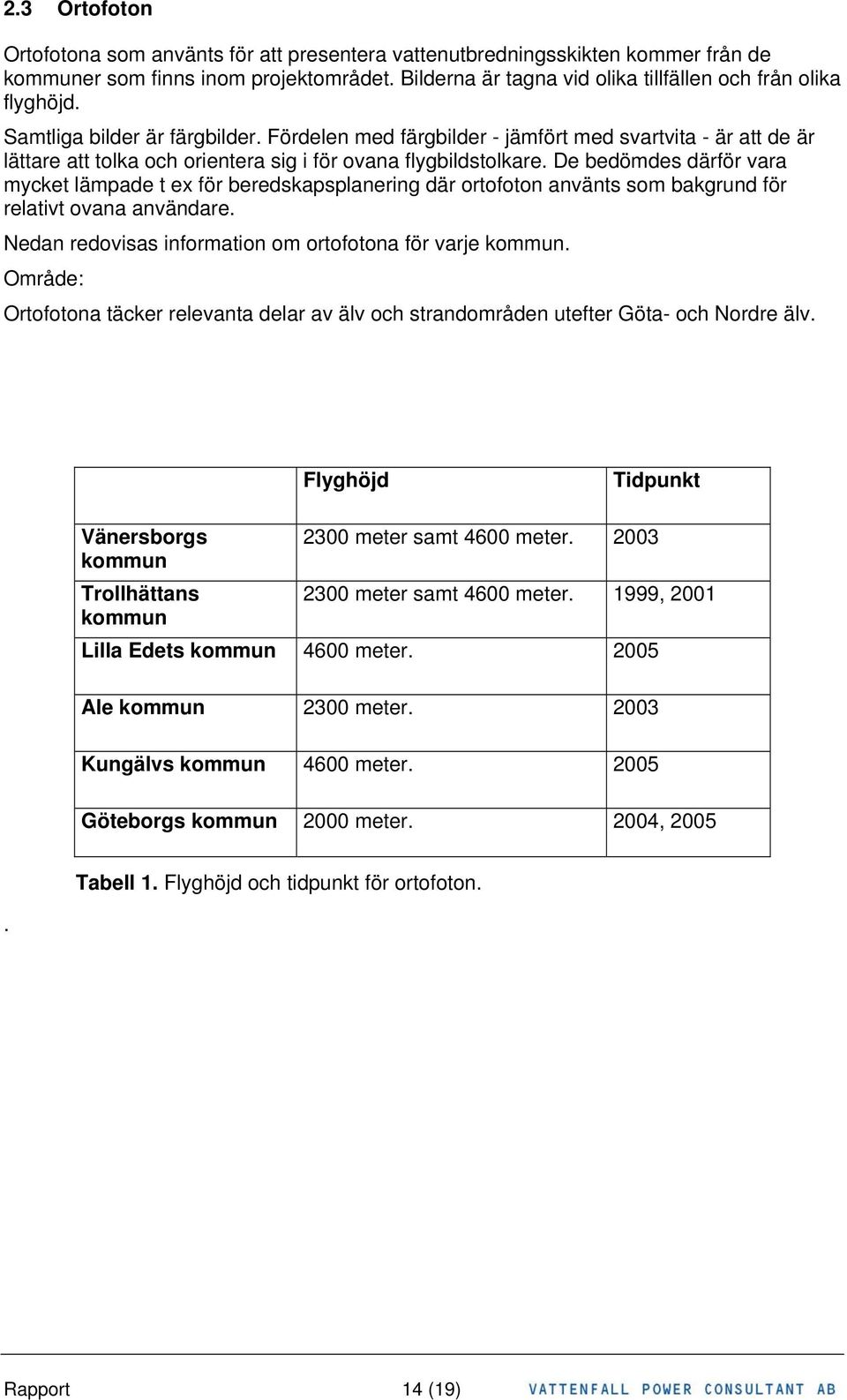 De bedömdes därför vara mycket lämpade t ex för beredskapsplanering där ortofoton använts som bakgrund för relativt ovana användare. Nedan redovisas information om ortofotona för varje kommun.