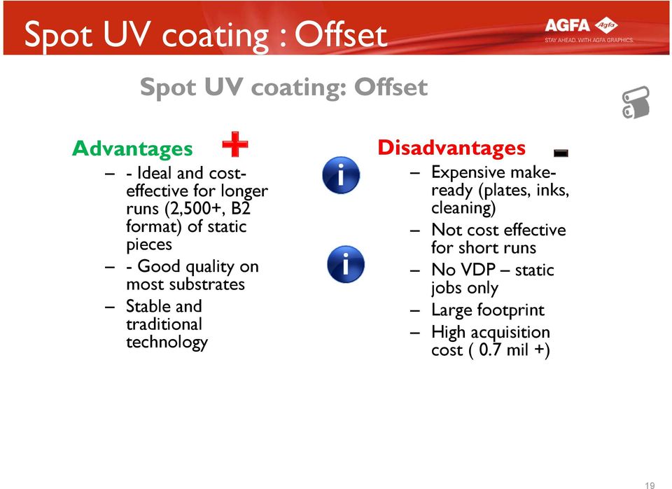 traditional technology Disadvantages Expensive makeready (plates, inks, cleaning) Not cost