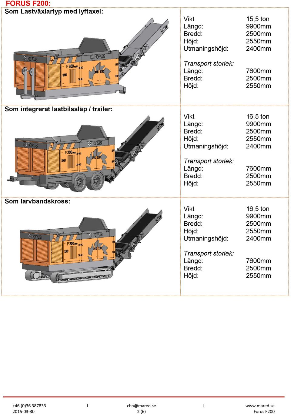 Utmaningshöjd: Transport storlek: 16,5 ton 9900mm 2400mm 7600mm Som larvbandskross: