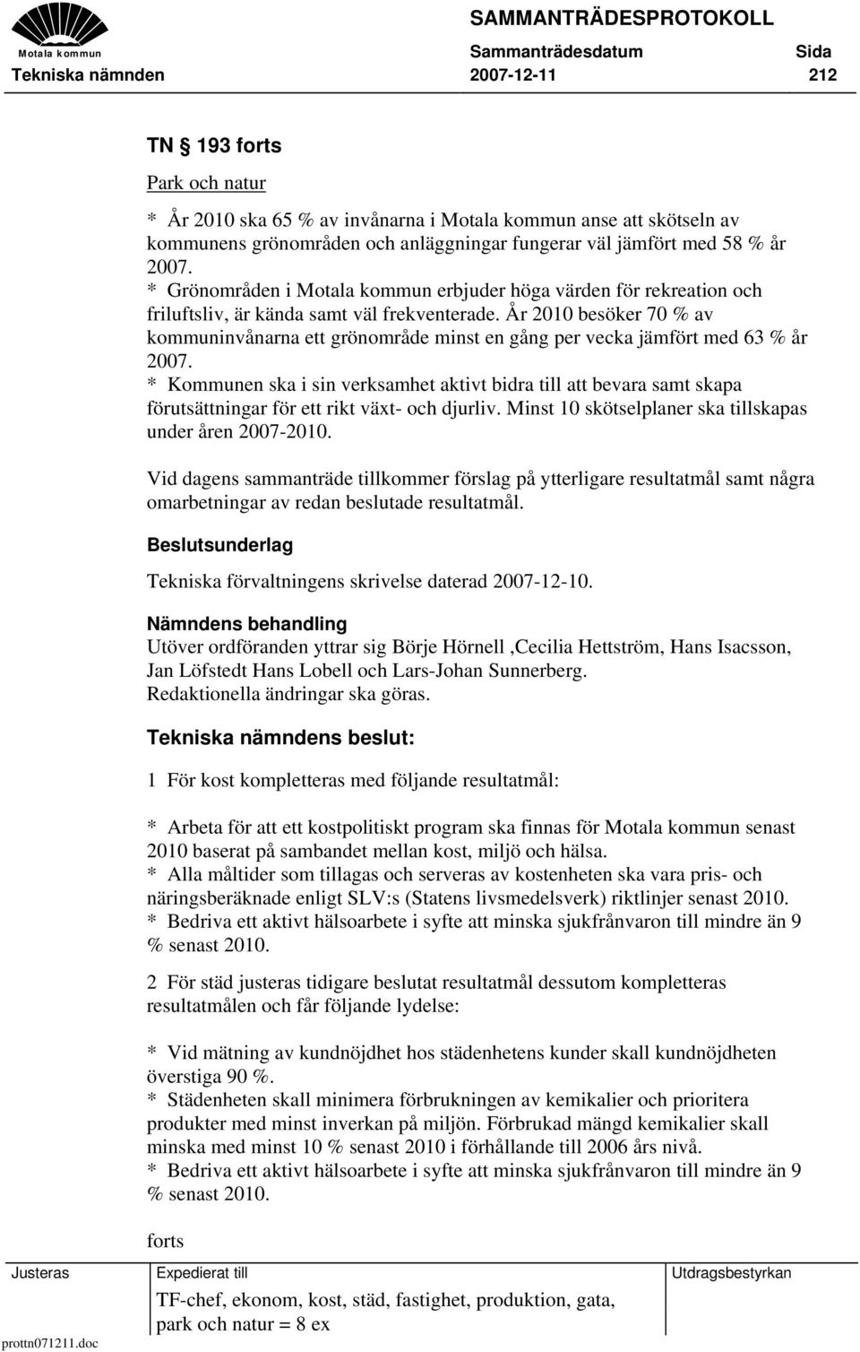 År 2010 besöker 70 % av kommuninvånarna ett grönområde minst en gång per vecka jämfört med 63 % år 2007.