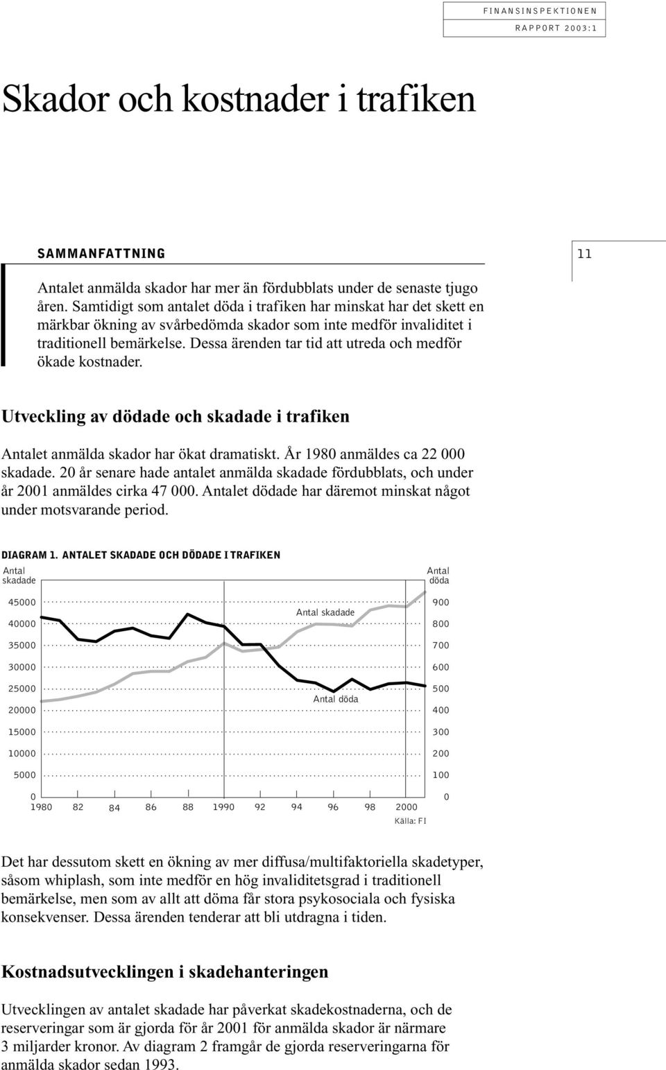 Dessa ärenden tar tid att utreda och medför ökade kostnader. Utveckling av dödade och skadade i trafiken Antalet anmälda skador har ökat dramatiskt. År 1980 anmäldes ca 22 000 skadade.