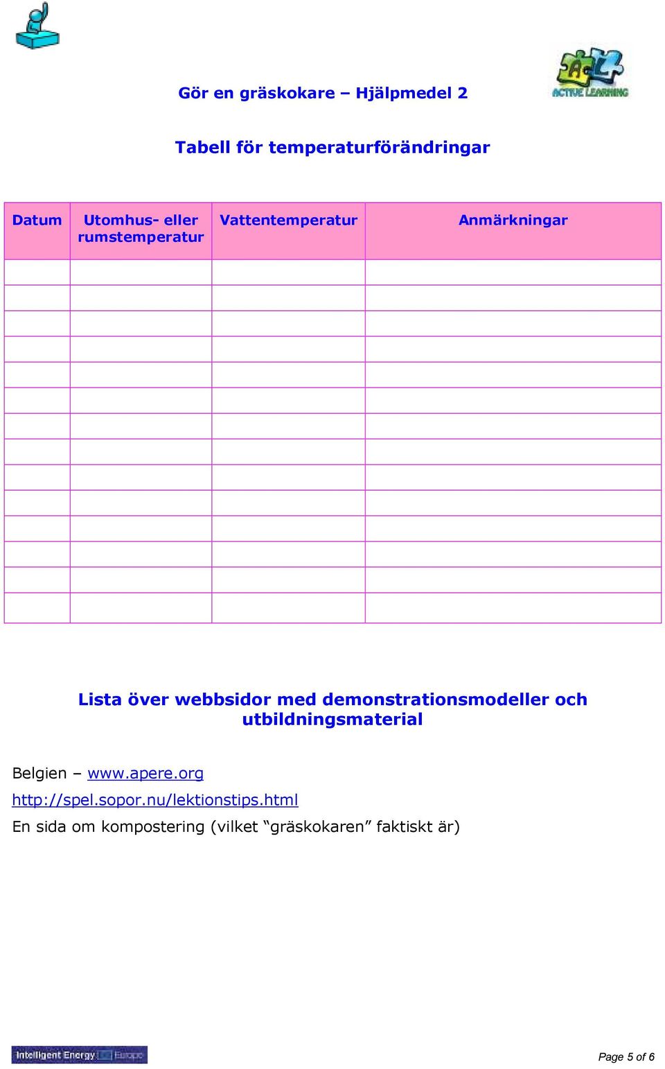 demonstrationsmodeller och utbildningsmaterial Belgien www.apere.org http://spel.