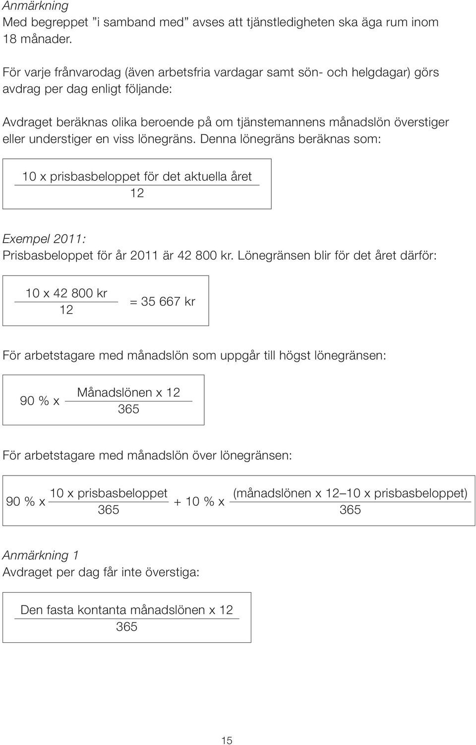 understiger en viss lönegräns. Denna lönegräns beräknas som: 10 x prisbasbeloppet för det aktuella året 12 Exempel 2011: Prisbasbeloppet för år 2011 är 42 800 kr.