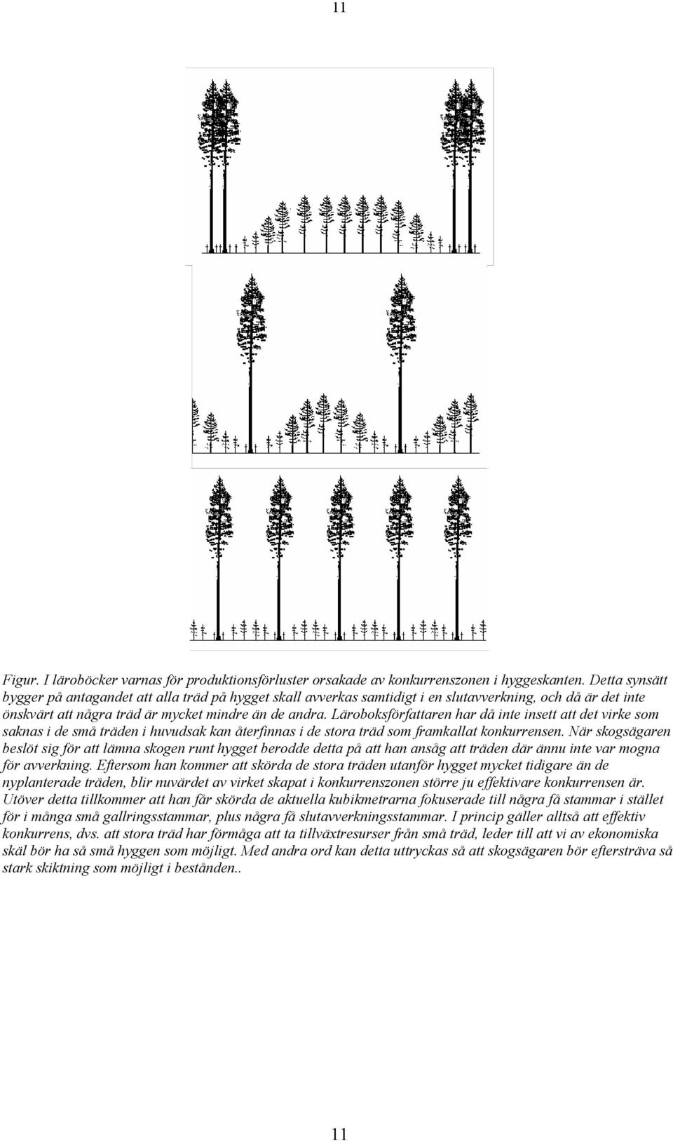 Läroboksförfattaren har då inte insett att det virke som saknas i de små träden i huvudsak kan återfinnas i de stora träd som framkallat konkurrensen.
