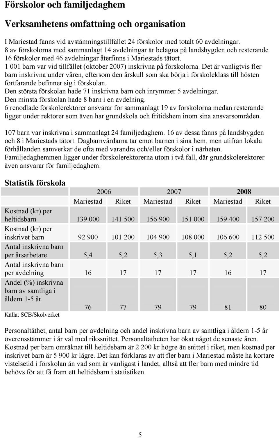 1 001 barn var vid tillfället (oktober 2007) inskrivna på förskolorna.