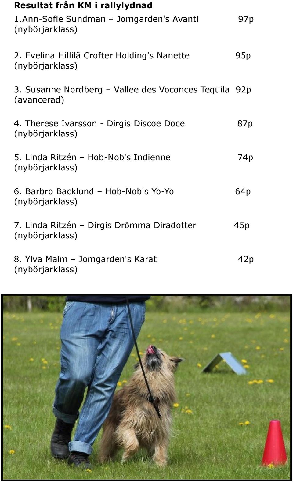 Susanne Nordberg Vallee des Voconces Tequila 92p (avancerad) 4. Therese Ivarsson - Dirgis Discoe Doce 87p (nybörjarklass) 5.