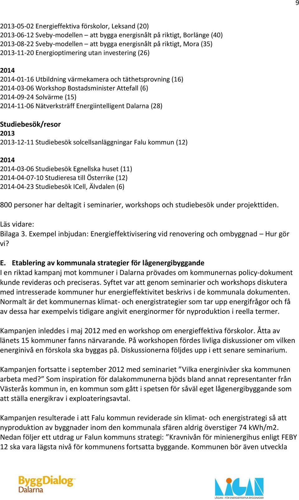 Nätverksträff Energiintelligent Dalarna (28) Studiebesök/resor 2013 2013-12-11 Studiebesök solcellsanläggningar Falu kommun (12) 2014 2014-03-06 Studiebesök Egnellska huset (11) 2014-04-07-10