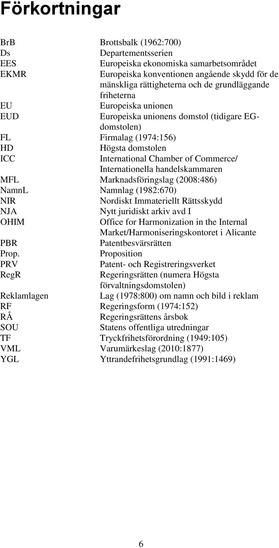 handelskammaren MFL Marknadsföringslag (2008:486) NamnL Namnlag (1982:670) NIR Nordiskt Immateriellt Rättsskydd NJA Nytt juridiskt arkiv avd I OHIM Office for Harmonization in the Internal