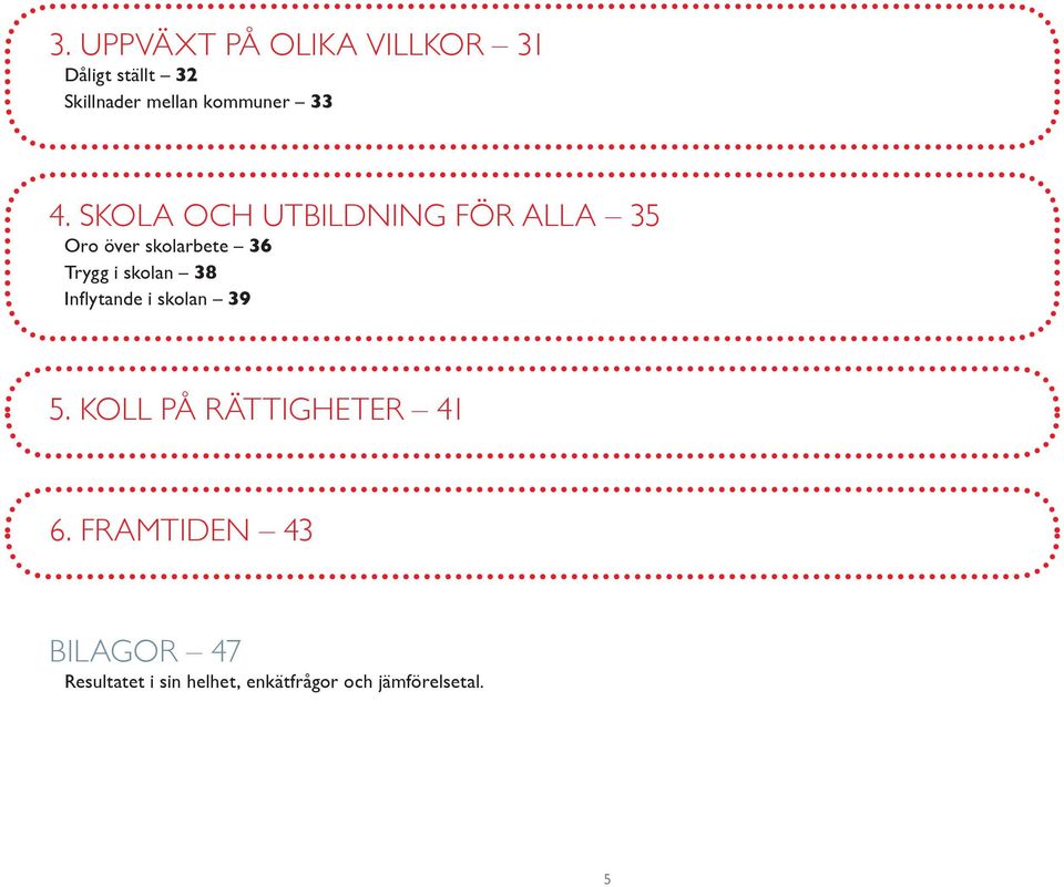 SKOLA OCH UTBILDNING FÖR ALLA 35 Oro över skolarbete 36 Trygg i