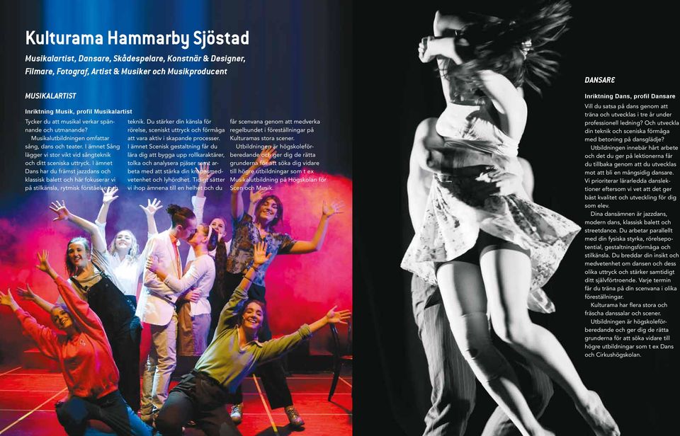 I ämnet Dans har du främst jazzdans och klassisk balett och här fokuserar vi på stilkänsla, rytmisk förståelse och teknik.