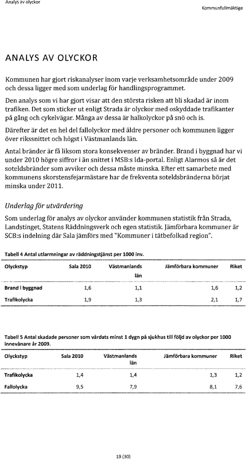 Många av dessa är halkolyckor på snö och is. Därefter är det en hel del fallolyckor med äldre personer och kommunen ligger över rikssnittet och högst i Västmanlands län.