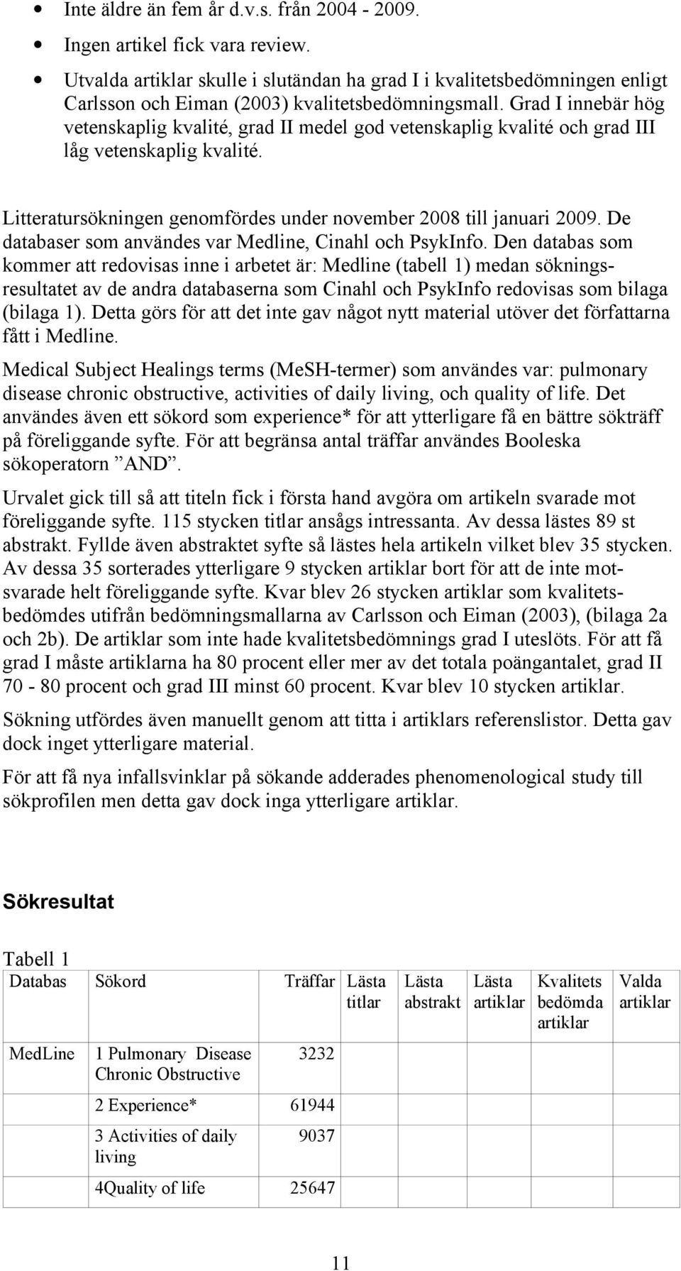 De databaser som användes var Medline, Cinahl och PsykInfo.