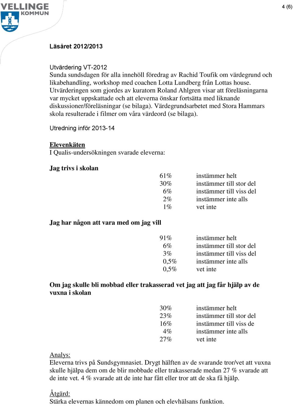 Värdegrundsarbetet med Stora Hammars skola resulterade i filmer om våra värdeord (se bilaga).