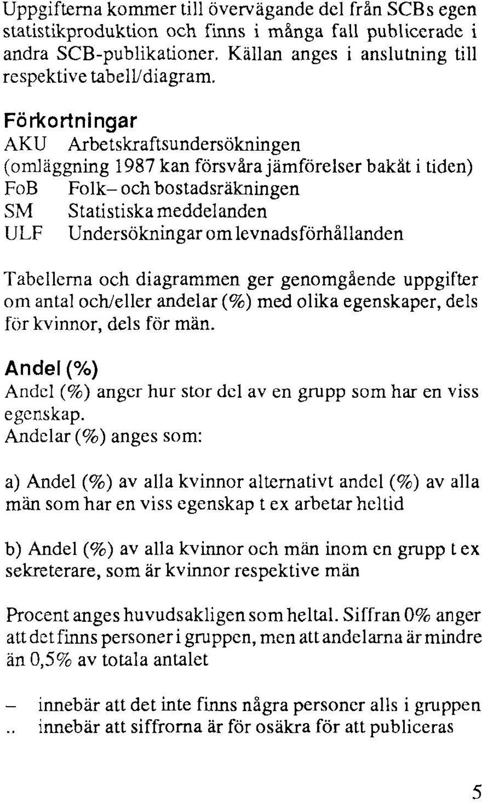 levnadsförhållanden Tabellerna och diagrammen ger genomgående uppgifter om antal och/eller andelar (%) med olika egenskaper, dels för kvinnor, dels för män.