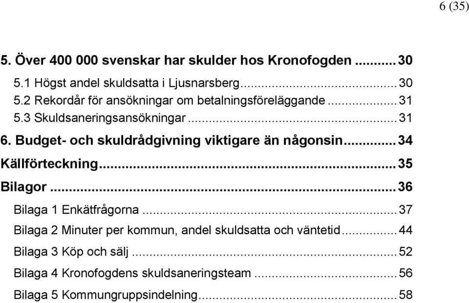 .. 35 Bilagor... 36 Bilaga 1 Enkätfrågorna... 37 Bilaga 2 Minuter per kommun, andel skuldsatta och väntetid.