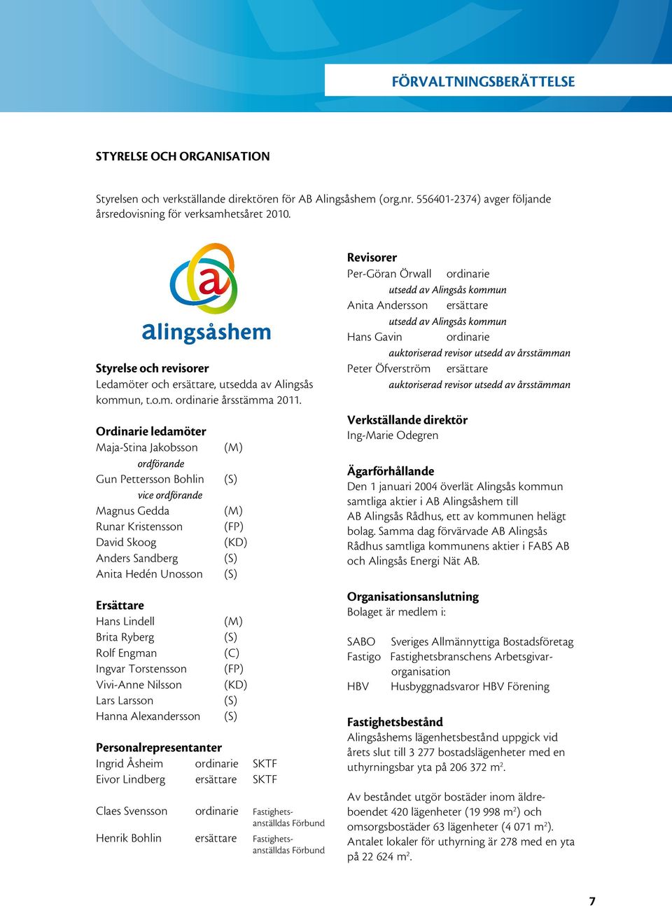 Ordinarie ledamöter Maja-Stina Jakobsson ordförande Gun Pettersson Bohlin vice ordförande Magnus Gedda Runar Kristensson David Skoog Anders Sandberg Anita Hedén Unosson Ersättare Hans Lindell Brita