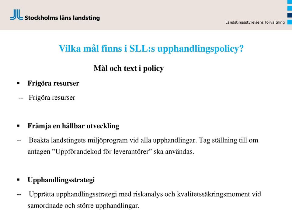 upphandlingar. Tag ställning till om antagen Uppförandekod för leverantörer ska användas.