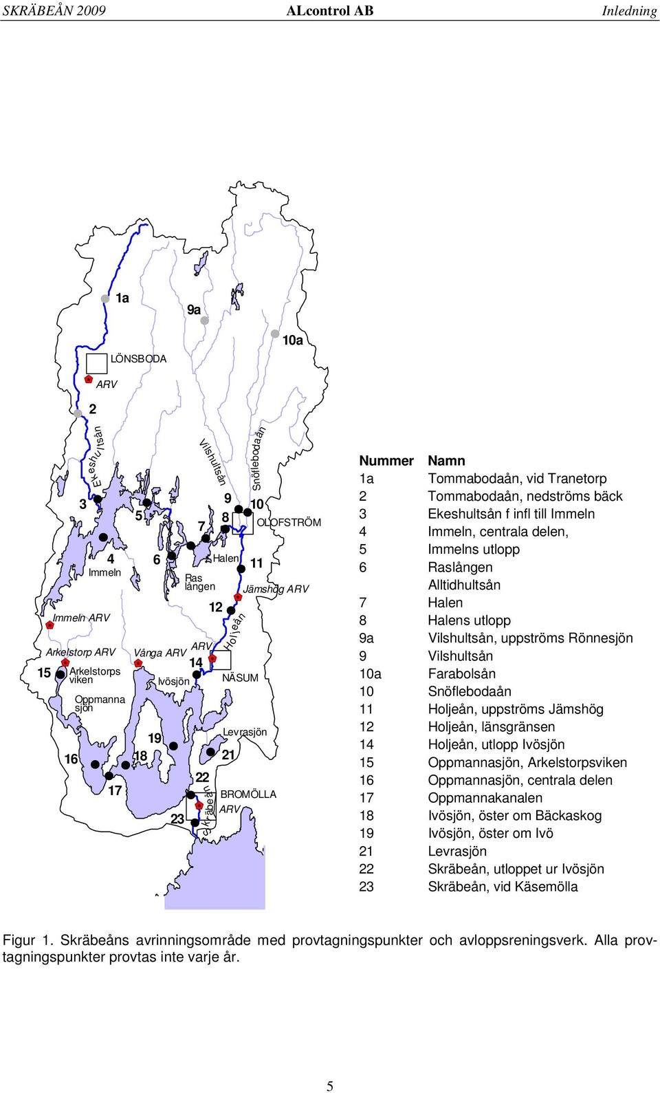 Skr jeån Nummer Namn 1a Tommabodaån, vid Tranetorp 2 Tommabodaån, nedströms bäck 3 Ekeshultsån f infl till Immeln 4 Immeln, centrala delen, 5 Immelns utlopp 6 Raslången Alltidhultsån 7 Halen 8 Halens