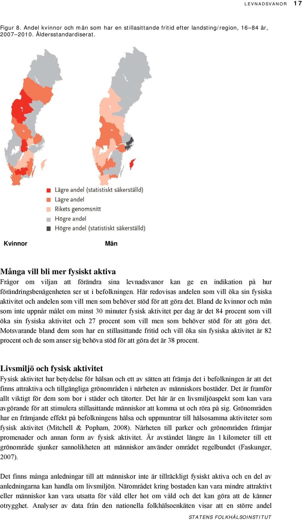 Här redovisas andelen som vill öka sin fysiska aktivitet och andelen som vill men som behöver stöd för att göra det.