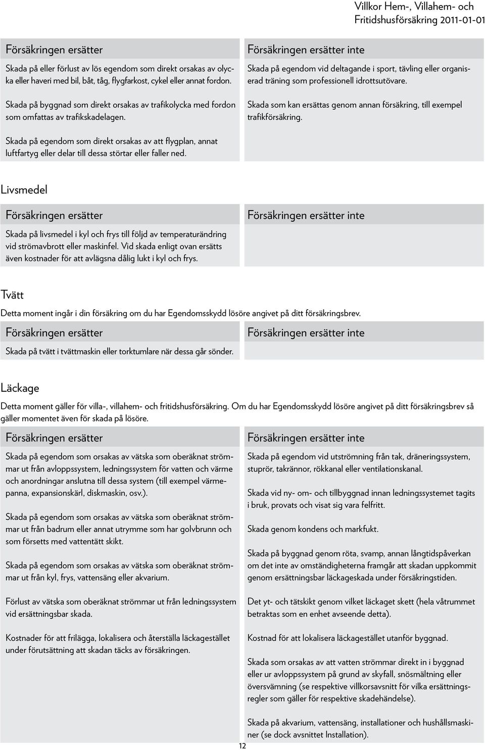 inte Skada på egendom vid deltagande i sport, tävling eller organiserad träning som professionell idrottsutövare. Skada som kan ersättas genom annan försäkring, till exempel trafikförsäkring.