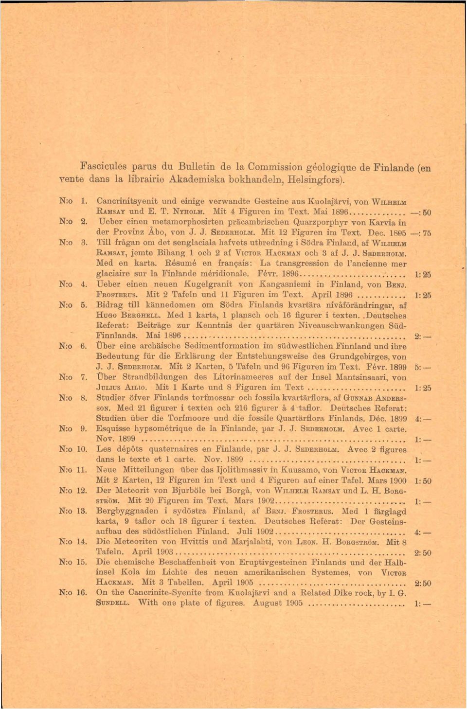 Ueber einen metamorphosirten präcambrischen Quarzporphyr von Karvia in der Provinz Abo, von J. J. SEDERHOLM. Mit 12 Figuren im Text. Dec. 1805 -: 75 N:o 3.