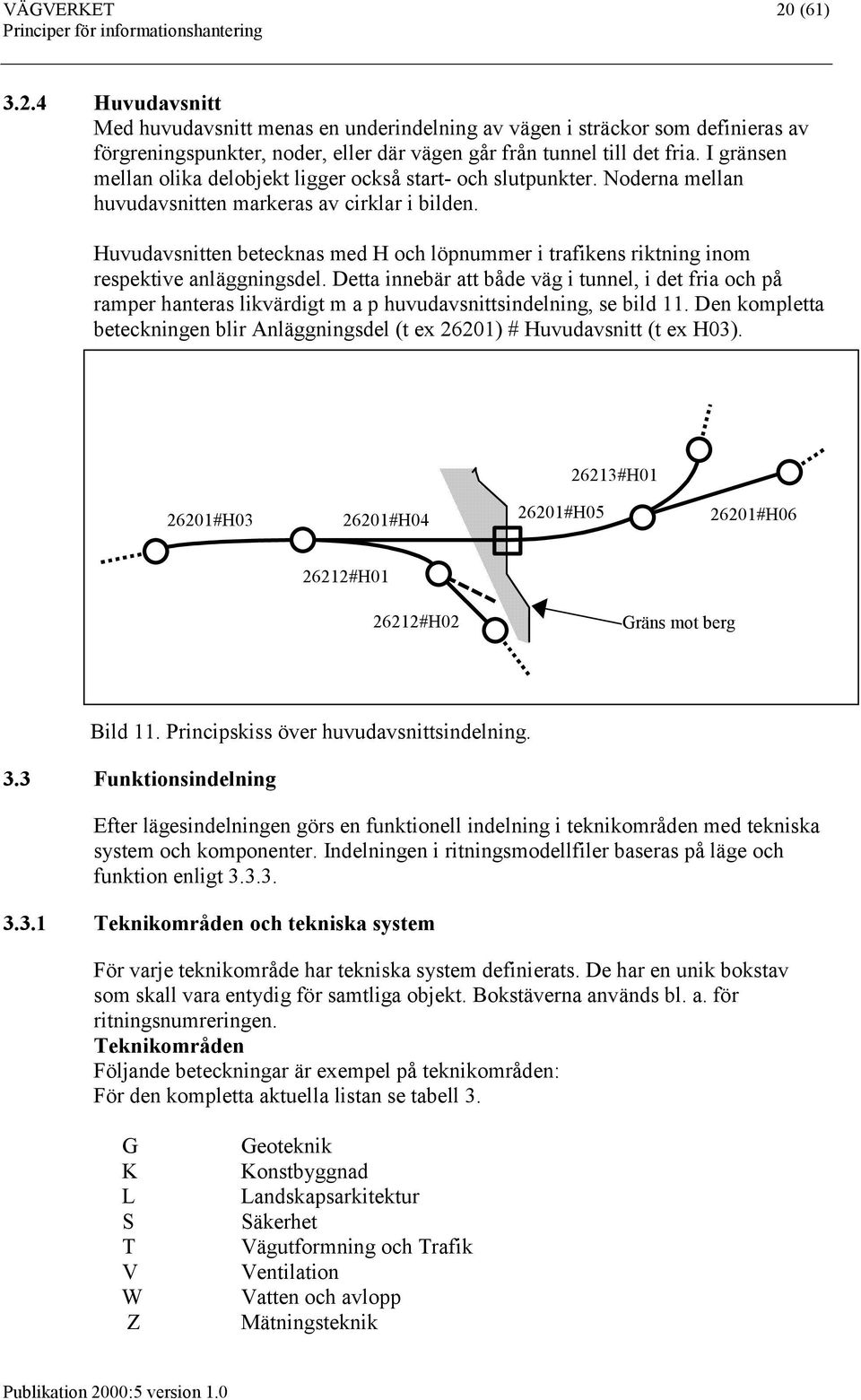 Huvudavsnitten betecknas med H och löpnummer i trafikens riktning inom respektive anläggningsdel.