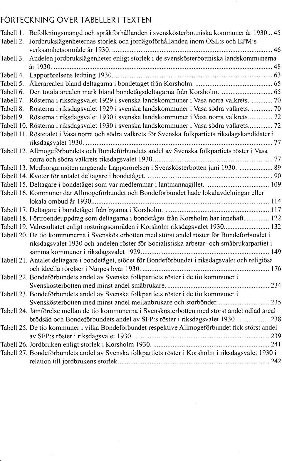 Andelen jordbrukslägenheter enligt storlek i de svenskösterbottniska landskommunerna år 1930 48 Tabell 4. Lapporörelsens ledning 1930 63 Tabell 5.