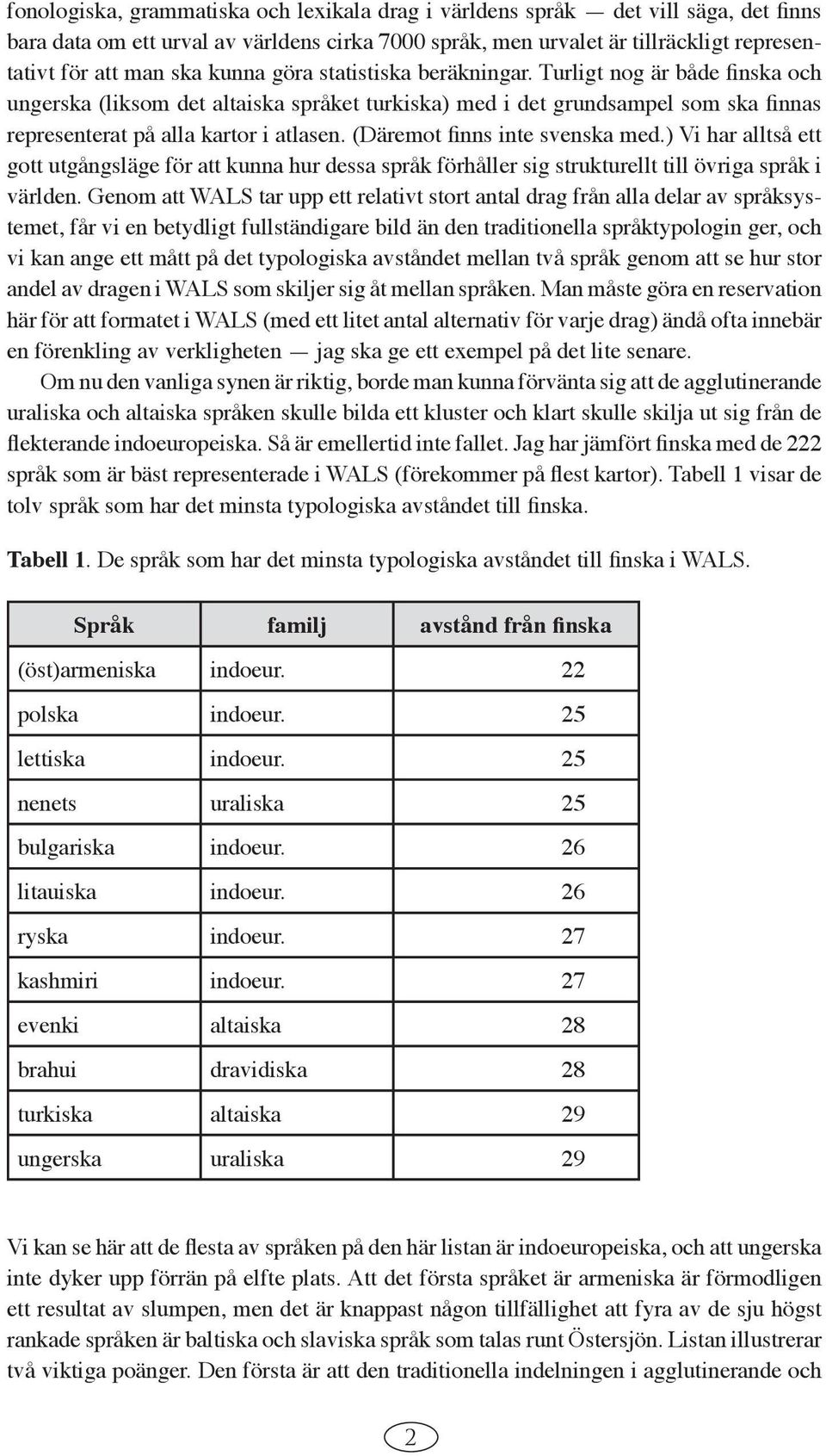 (Däremot finns inte svenska med.) Vi har alltså ett gott utgångsläge för att kunna hur dessa språk förhåller sig strukturellt till övriga språk i världen.