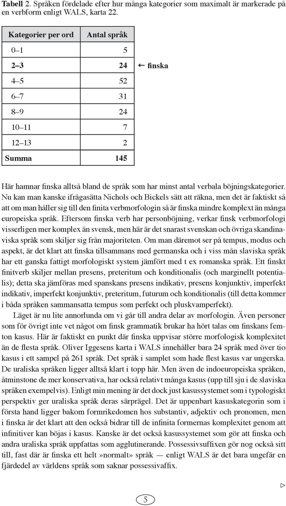 Nu kan man kanske ifrågasätta Nichols och Bickels sätt att räkna, men det är faktiskt så att om man håller sig till den finita verbmorfologin så är finska mindre komplext än många europeiska språk.