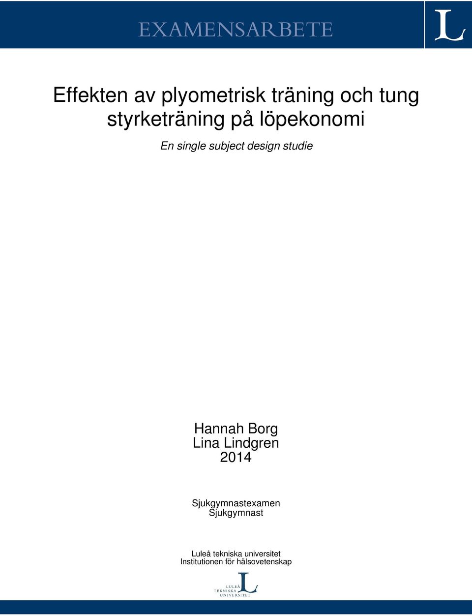 studie Hannah Borg Lina Lindgren 2014 Sjukgymnastexamen