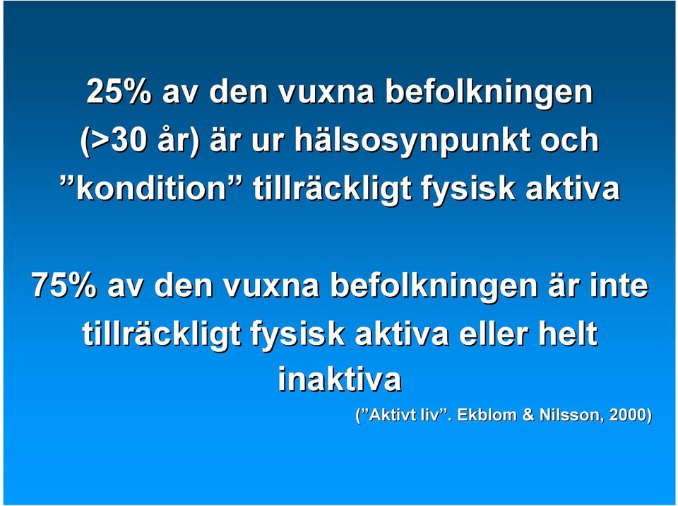 75% av den vuxna befolkningen är inte tillräckligt