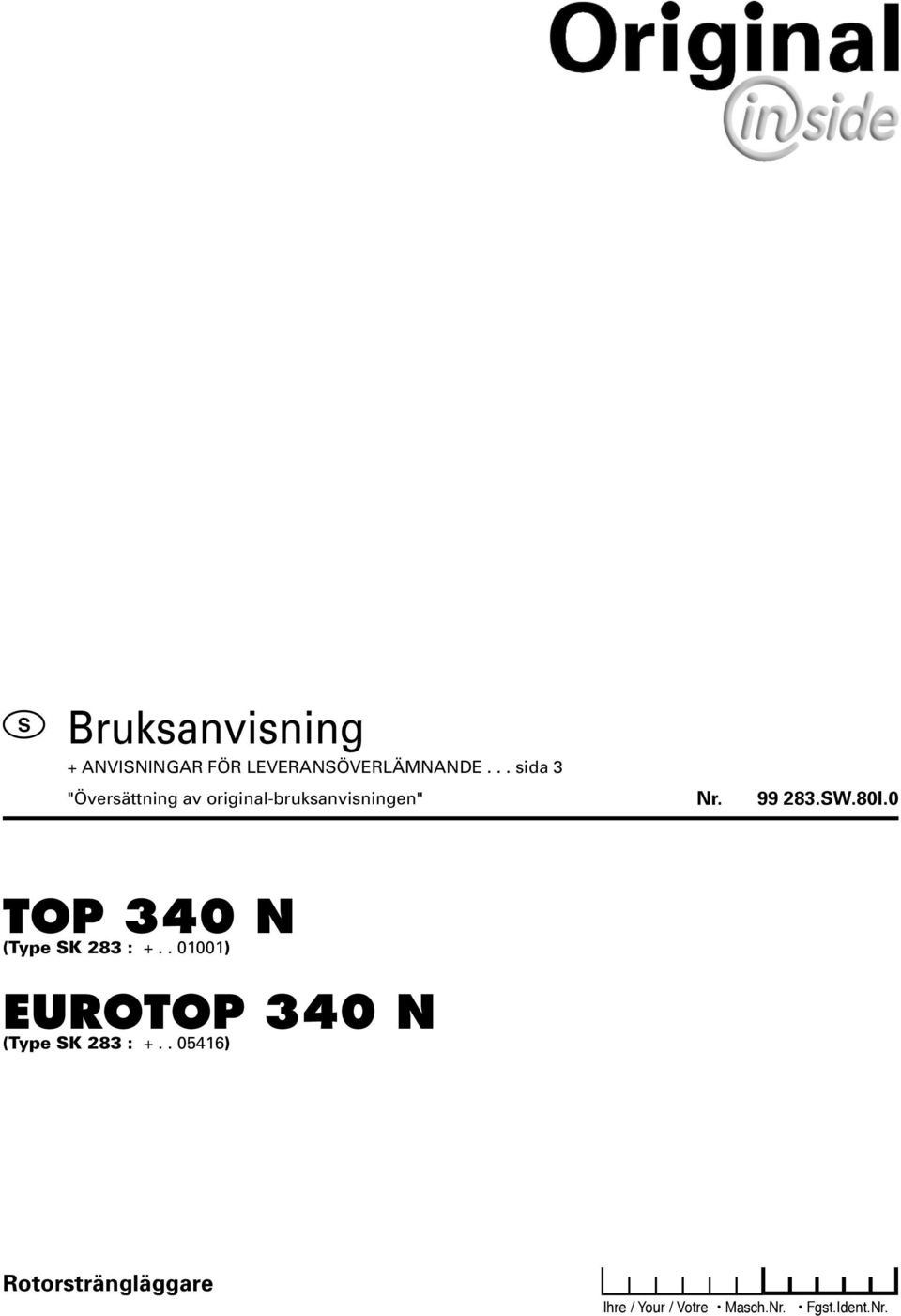 . 01001) EUROTOP 340 N (Type K 283 : +.