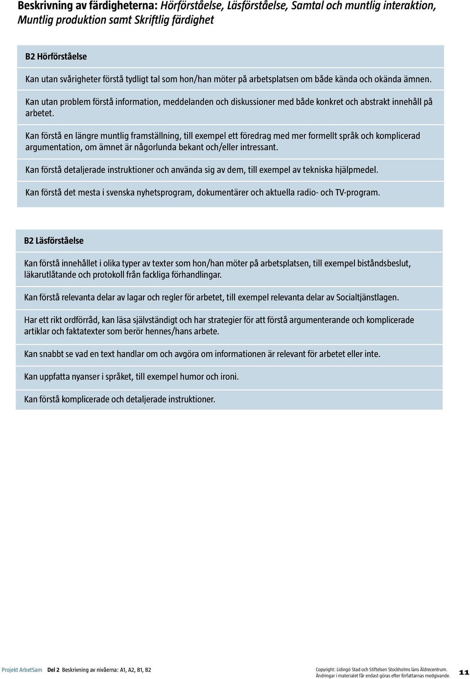 Kan förstå en längre muntlig framställning, till exempel ett föredrag med mer formellt språk och komplicerad argumentation, om ämnet är någorlunda bekant och/eller intressant.