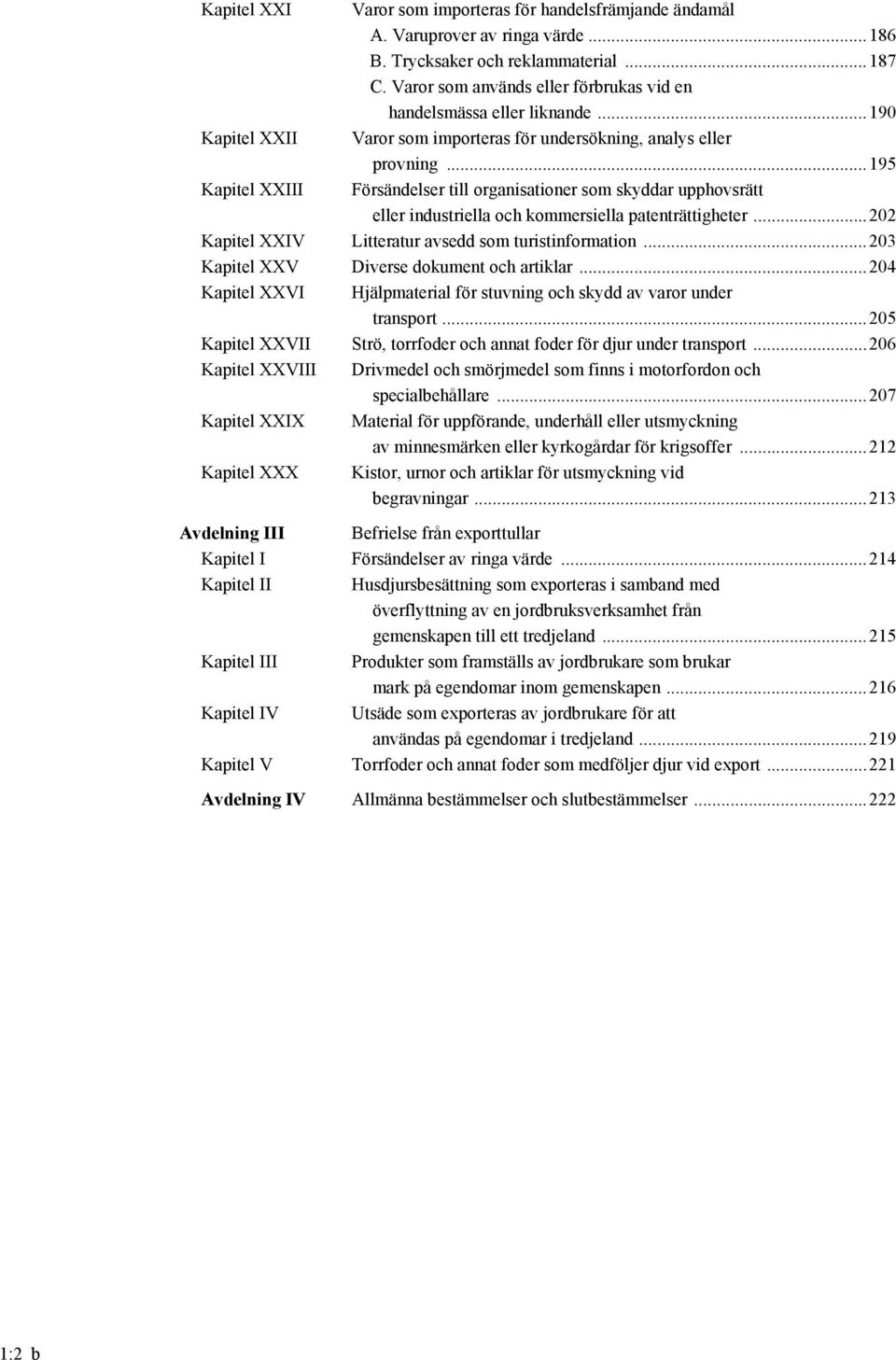 ..195 Kapitel XXIII Försändelser till organisationer som skyddar upphovsrätt eller industriella och kommersiella patenträttigheter...202 Kapitel XXIV Litteratur avsedd som turistinformation.