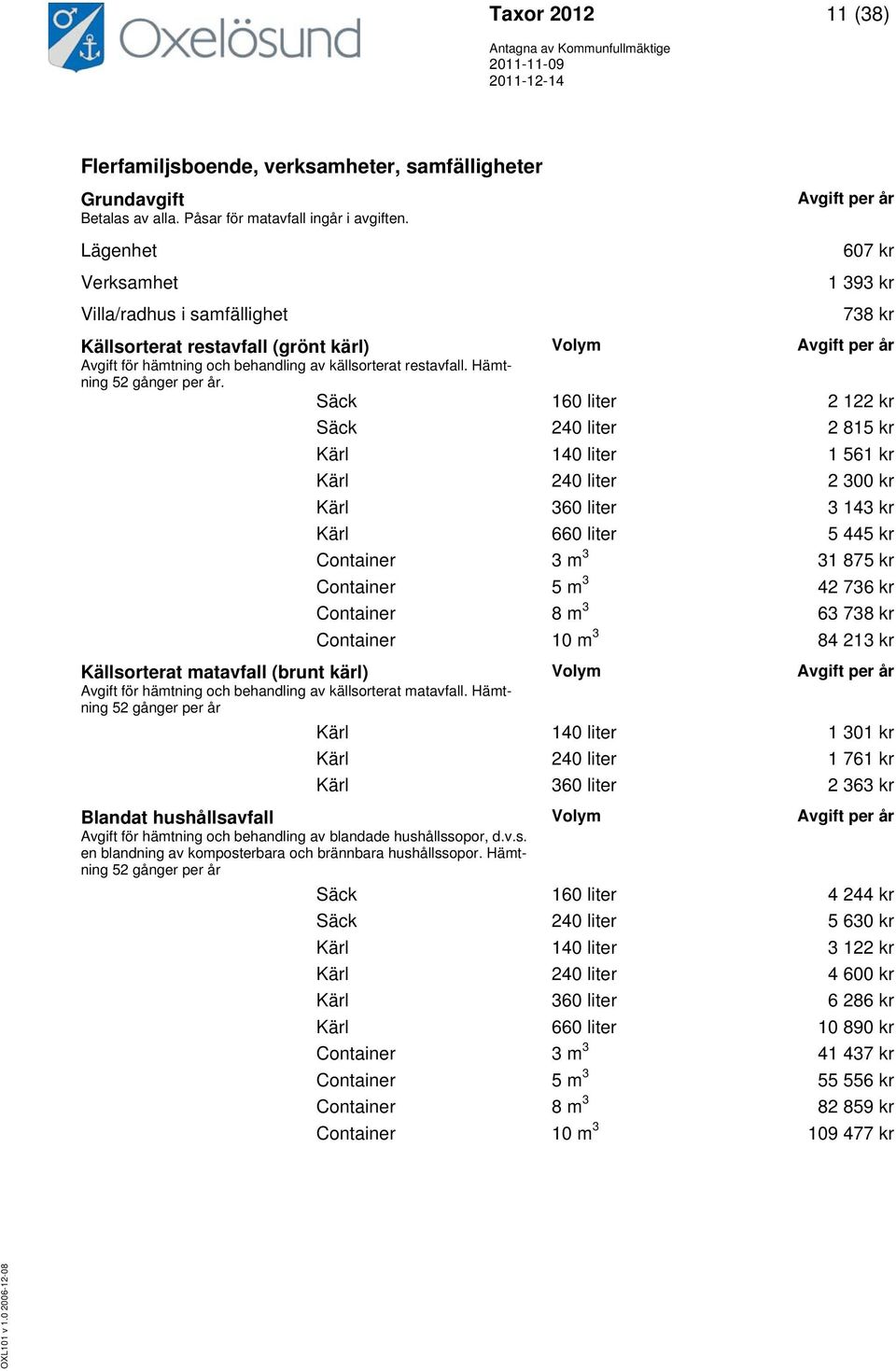 restavfall. Hämtning 52 gånger per år.