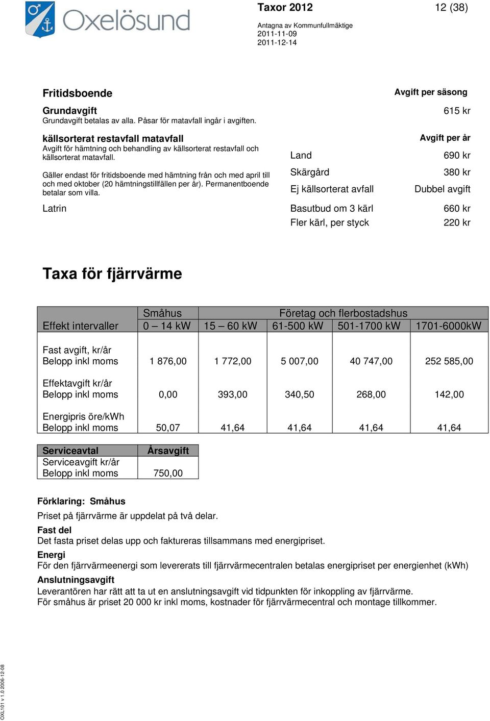 Gäller endast för fritidsboende med hämtning från och med april till och med oktober (20 hämtningstillfällen per år). Permanentboende betalar som villa.