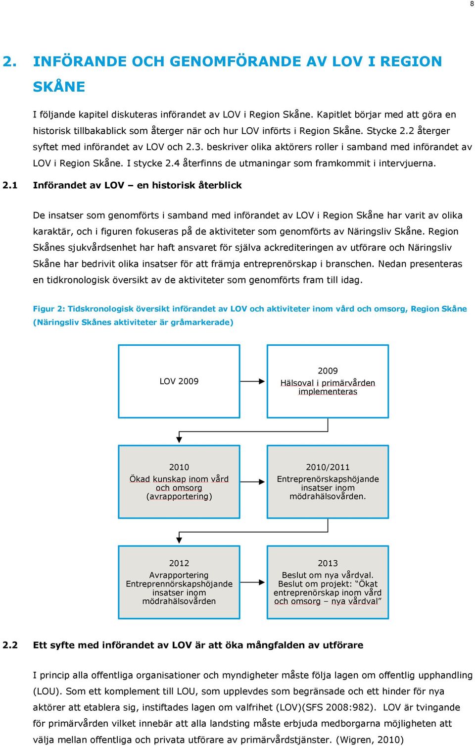 beskriver olika aktörers roller i samband med införandet av LOV i Region Skåne. I stycke 2.