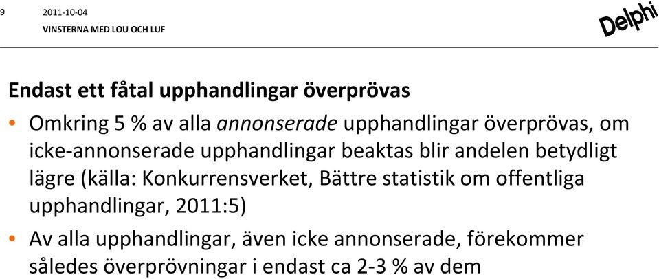 betydligt lägre (källa: Konkurrensverket, Bättre statistik om offentliga upphandlingar, 2011:5) Av