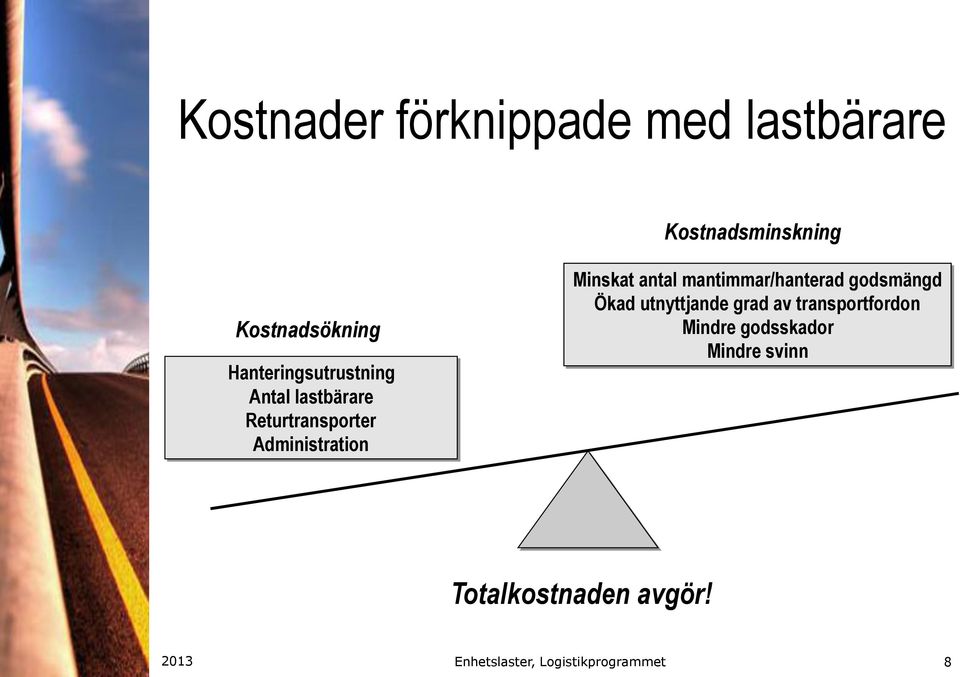 Minskat antal mantimmar/hanterad godsmängd Ökad utnyttjande grad av