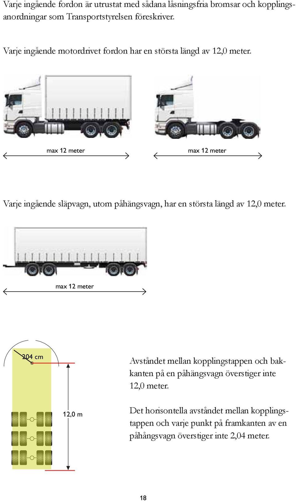 max 12 meter max 12 meter Varje ingående släpvagn, utom påhängsvagn, har en största längd av 12,0 meter.
