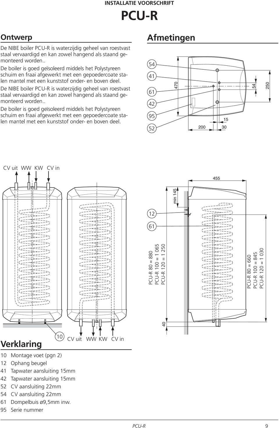 De NIBE boiler PCU-R is waterzijdig geheel van roestvast staal vervaardigd en kan zowel hangend als staand gemonteerd worden.