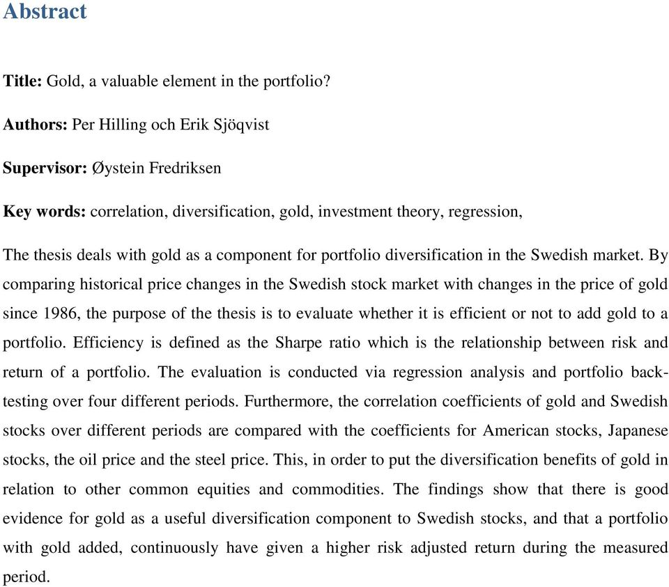 portfolio diversification in the Swedish market.