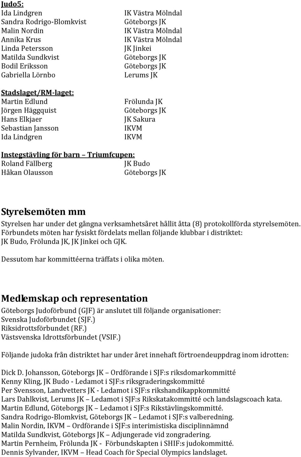 JK Budo Håkan Olausson Styrelsemöten mm Styrelsen har under det gångna verksamhetsåret hållit åtta (8) protokollförda styrelsemöten.