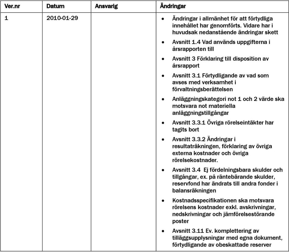 1 Förtydligande av vad som avses med verksamhet i förvaltningsberättelsen Anläggningskategori not 1 och 2 värde ska motsvara not materiella anläggningstillgångar Avsnitt 3.