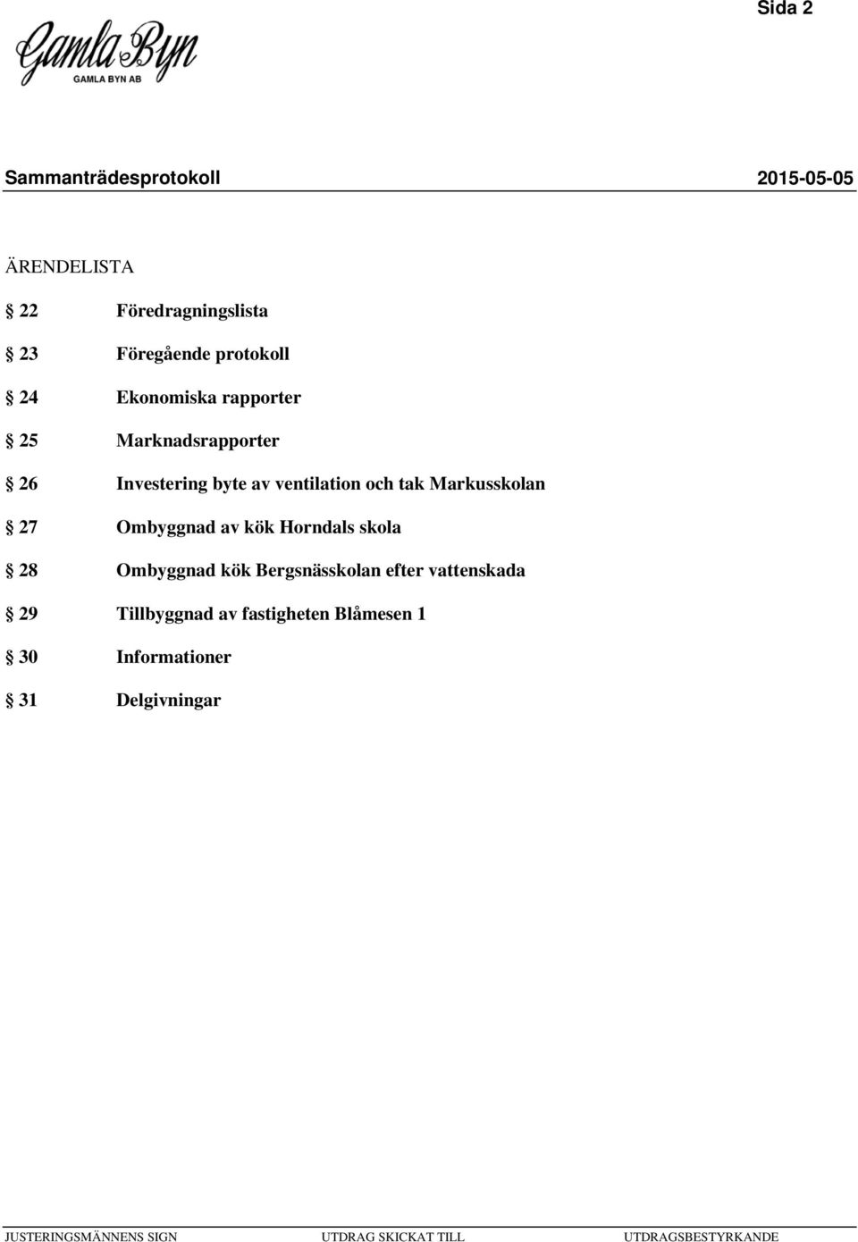 Markusskolan 27 Ombyggnad av kök Horndals skola 28 Ombyggnad kök Bergsnässkolan