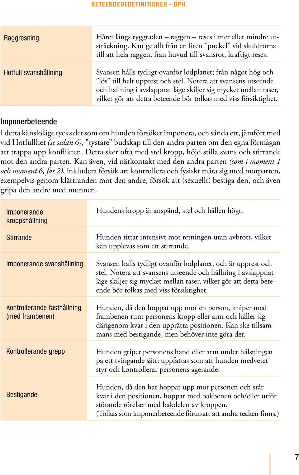 Svansen hålls tydligt ovanför lodplanet; från något hög och lös till helt upprest och stel.