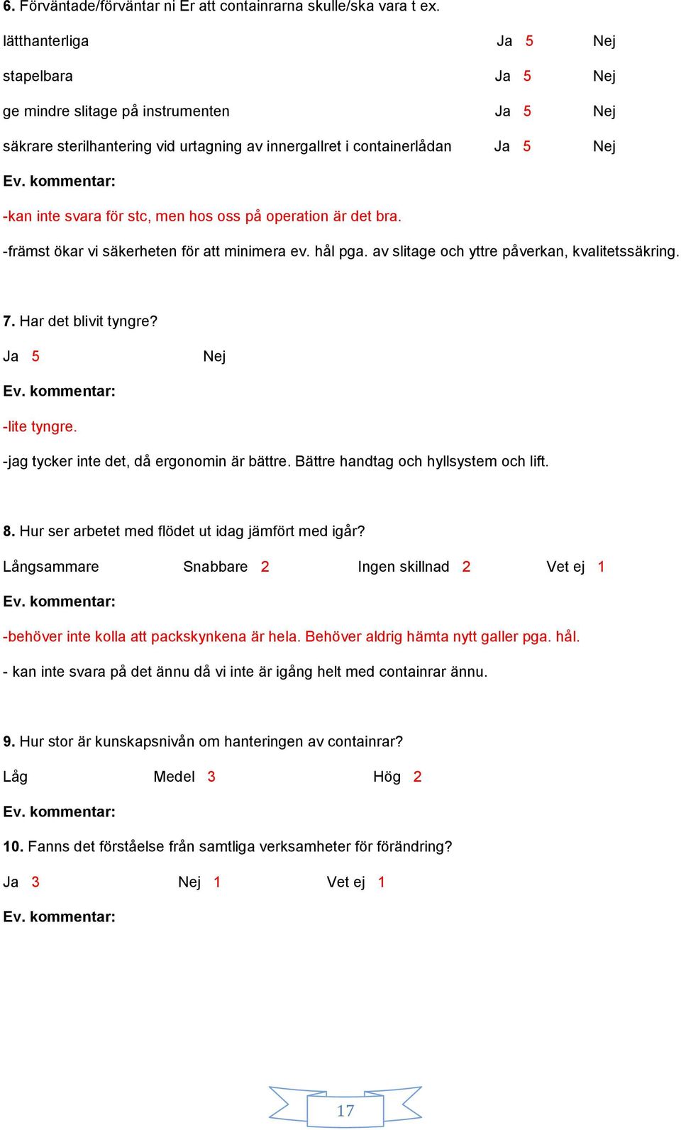 oss på operation är det bra. -främst ökar vi säkerheten för att minimera ev. hål pga. av slitage och yttre påverkan, kvalitetssäkring. 7. Har det blivit tyngre? Ja 5 Nej -lite tyngre.