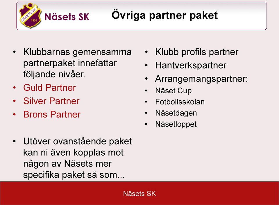 Guld Partner Silver Partner Brons Partner Klubb profils partner Hantverkspartner