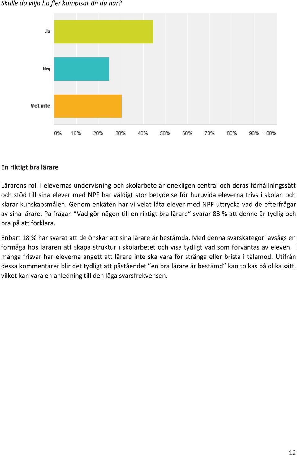 eleverna trivs i skolan och klarar kunskapsmålen. Genom enkäten har vi velat låta elever med NPF uttrycka vad de efterfrågar av sina lärare.